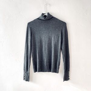 Zara Knit Gray Turtleneck with Pearl Sleeves